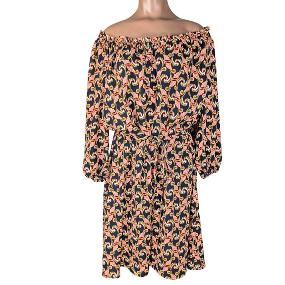 The Webster Miami x Target Medium Blue Printed Palm Beach Off the Shoulder Dress